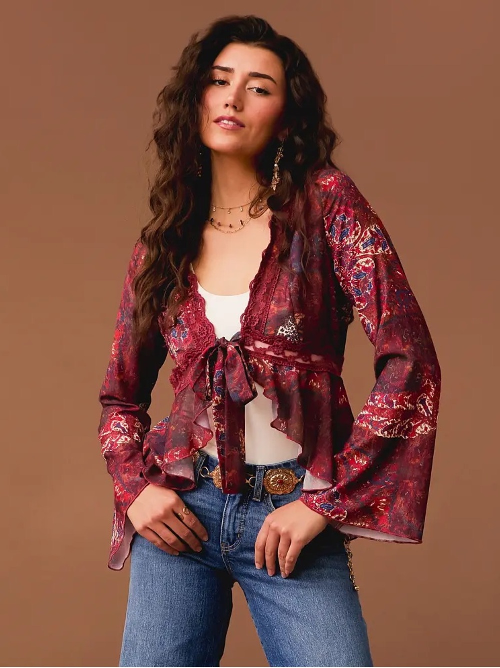 Gimmicks Front Tie Ruffle Top